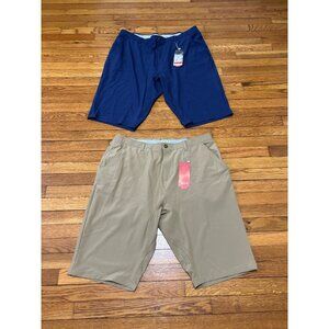33,000ft Mens Shorts Sz 42 *lot of 2 Beige Blue Stretch Quick Dry Tech Chino NWT